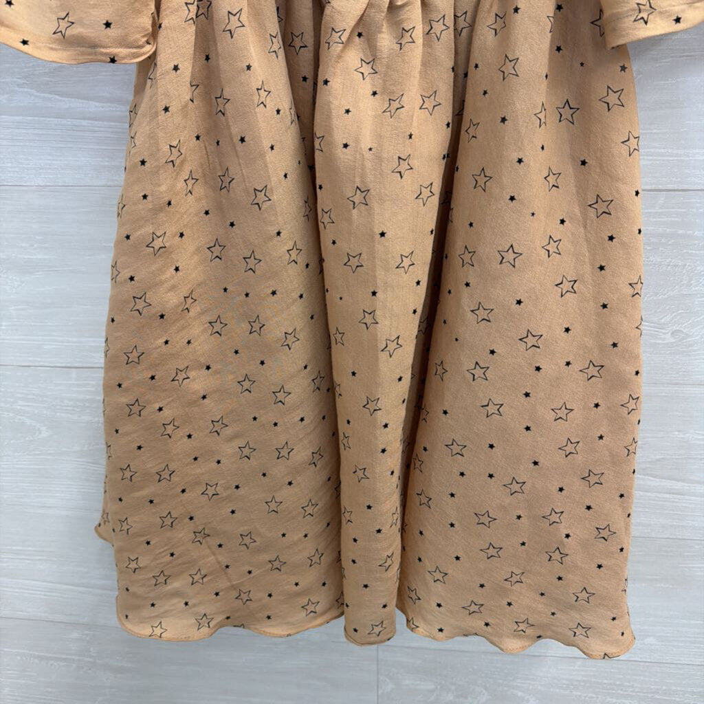 Brown/ Black Star Print Short Puff Sleeve Dress Medium