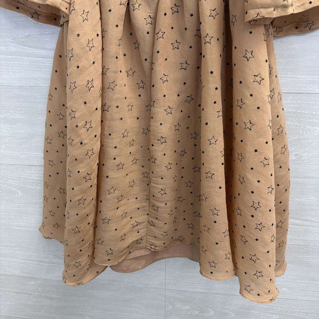 Brown/ Black Star Print Short Puff Sleeve Dress Medium