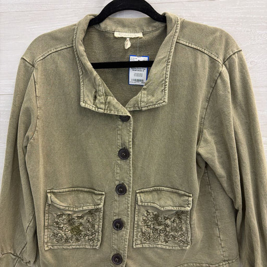Solitaire Green Long Sleeve Front Pocket Button Front Top Small