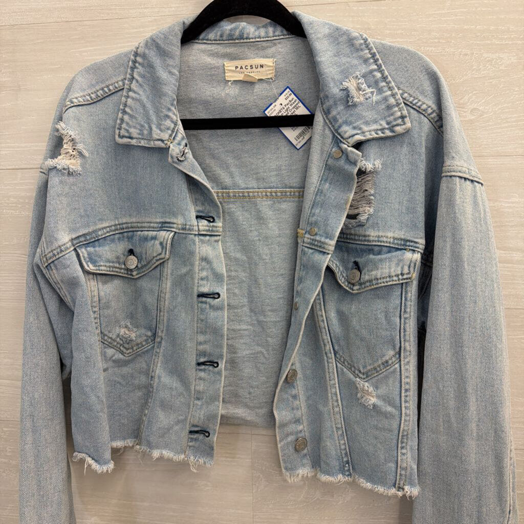 PacSun Light Wash Distressed Cropped Denim Jacket M/L