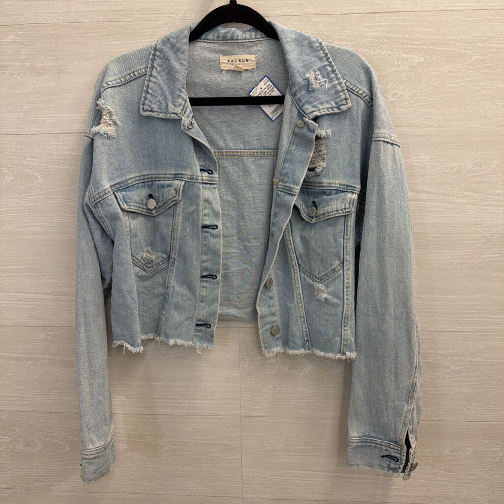 PacSun Light Wash Distressed Cropped Denim Jacket M/L