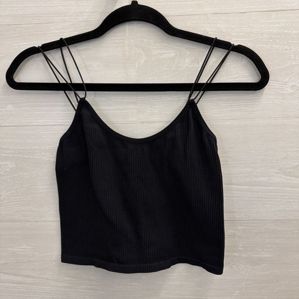 Zara Black Ribbed Cropped Tank Top Extra Small/ Small