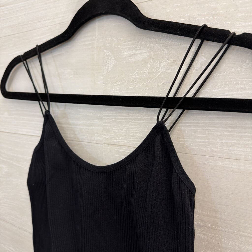 Zara Black Ribbed Cropped Tank Top Extra Small/ Small