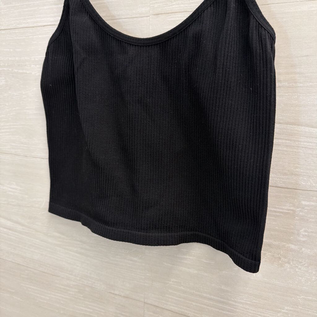 Zara Black Ribbed Cropped Tank Top Extra Small/ Small