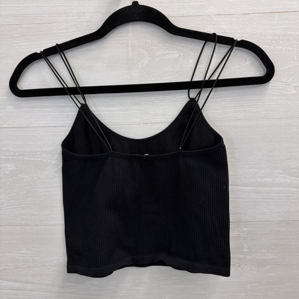 Zara Black Ribbed Cropped Tank Top Extra Small/ Small
