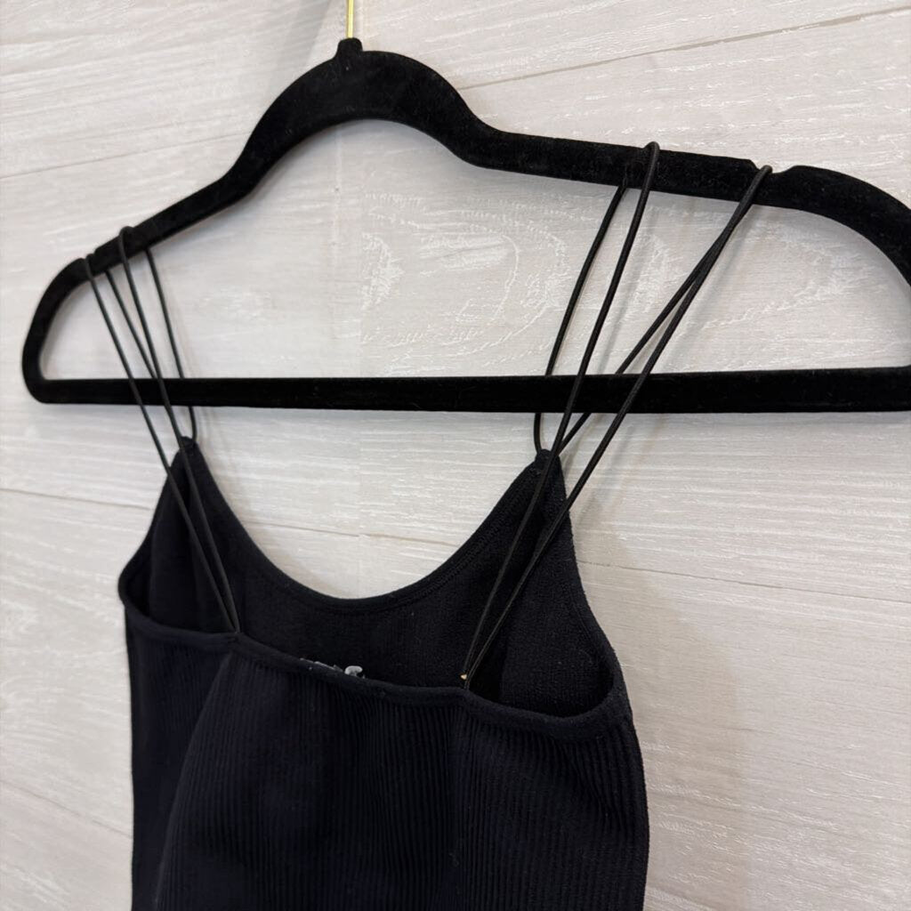 Zara Black Ribbed Cropped Tank Top Extra Small/ Small