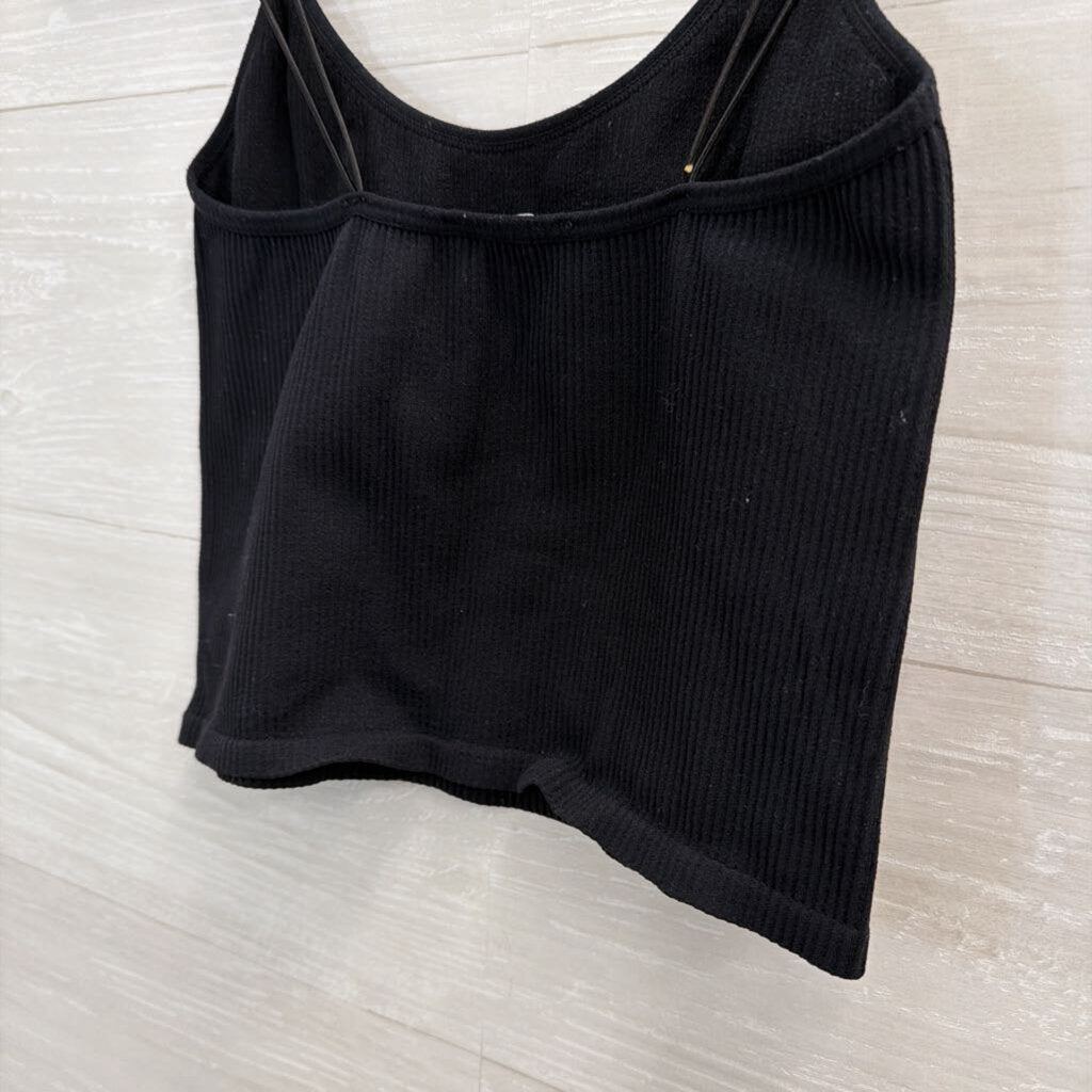 Zara Black Ribbed Cropped Tank Top Extra Small/ Small