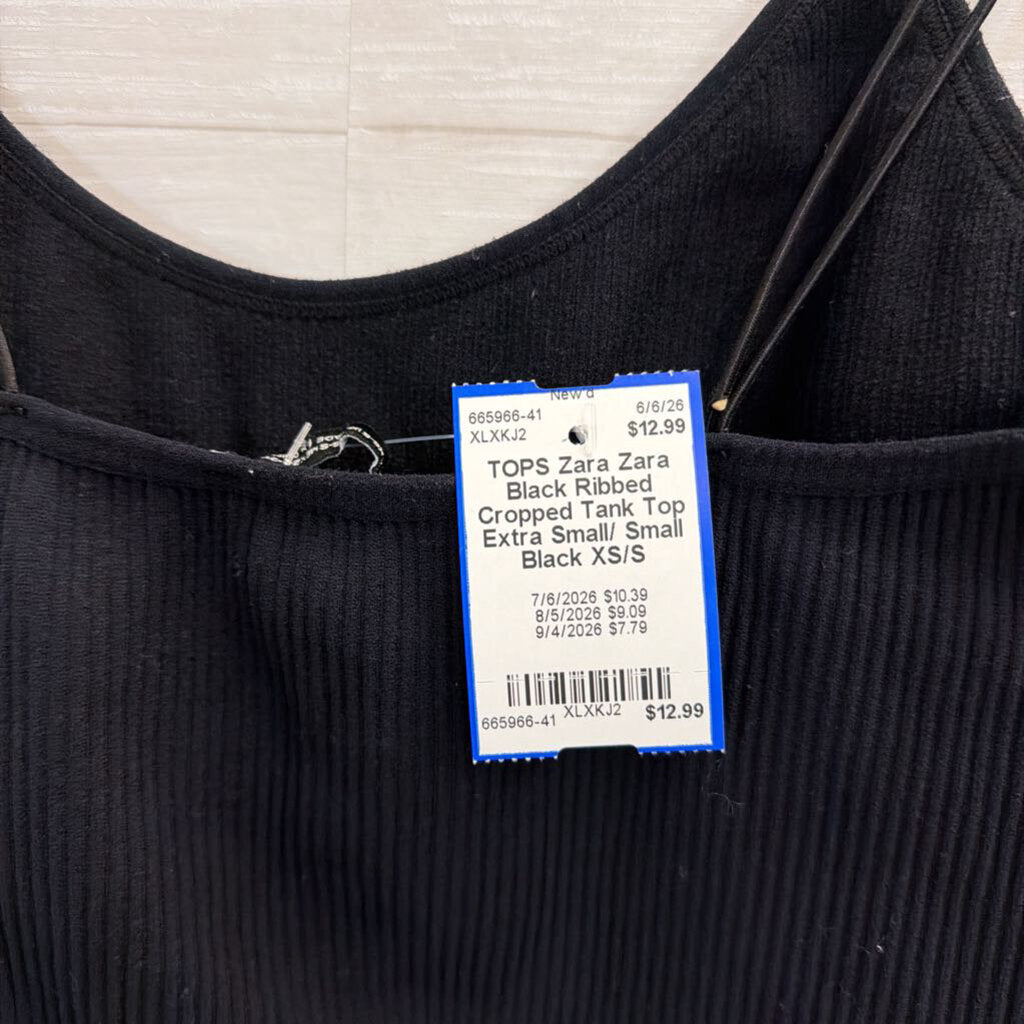 Zara Black Ribbed Cropped Tank Top Extra Small/ Small