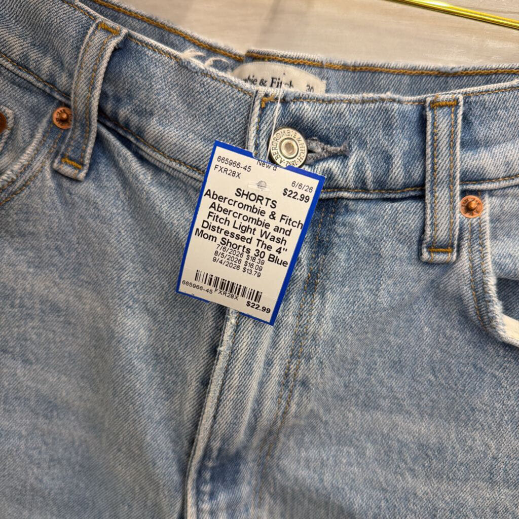 Abercrombie and Fitch Light Wash Distressed The 4" Mom Shorts 30