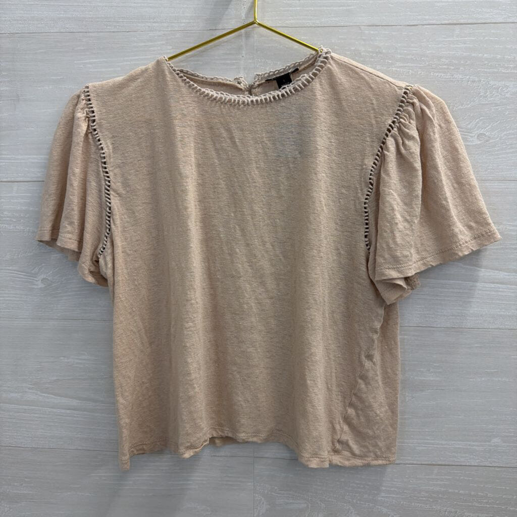 Ann Taylor Beige Cropped Short Sleeve Top Small