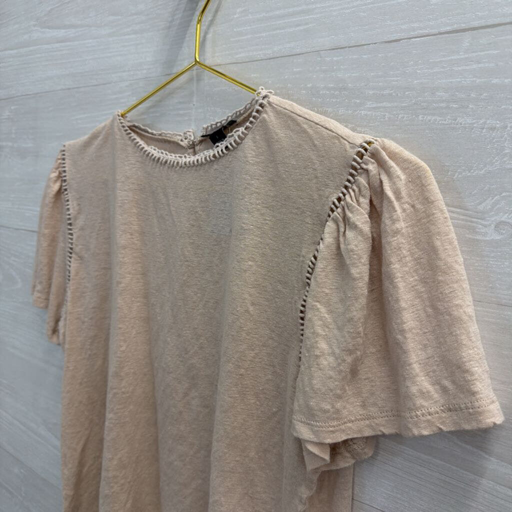 Ann Taylor Beige Cropped Short Sleeve Top Small