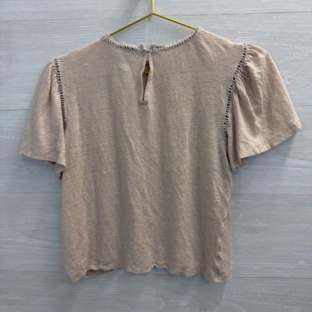 Ann Taylor Beige Cropped Short Sleeve Top Small