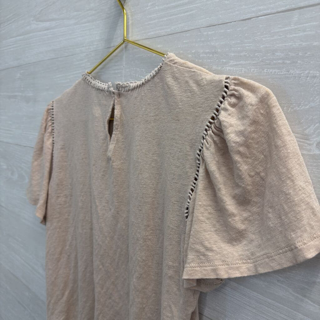 Ann Taylor Beige Cropped Short Sleeve Top Small