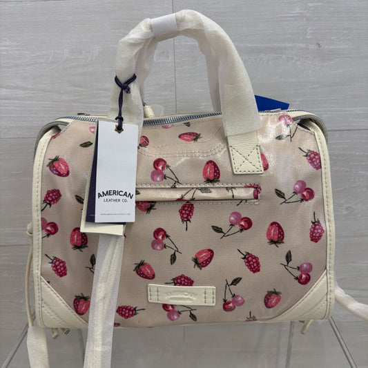 American Leather Co Cream/ Pink Strawberry/ Cherry Print Satchel Purse