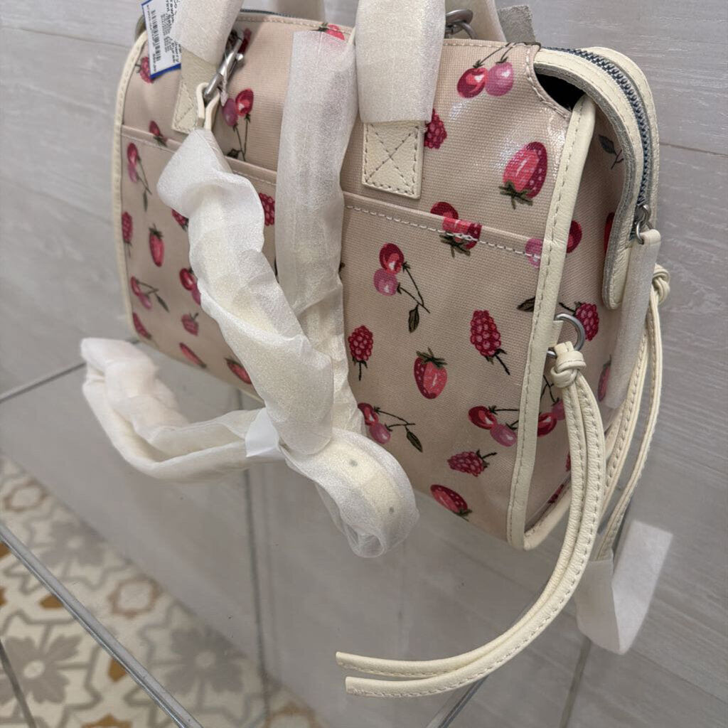 American Leather Co Cream/ Pink Strawberry/ Cherry Print Satchel Purse