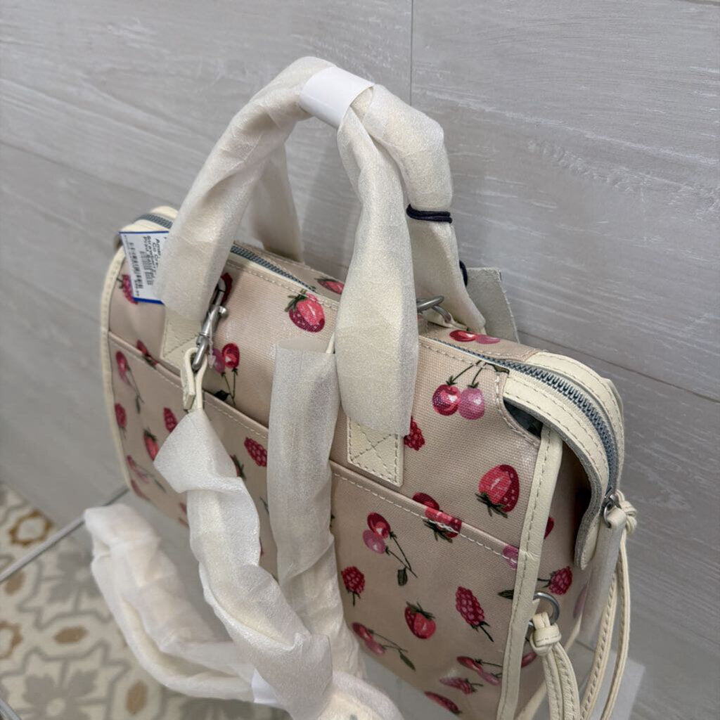 American Leather Co Cream/ Pink Strawberry/ Cherry Print Satchel Purse
