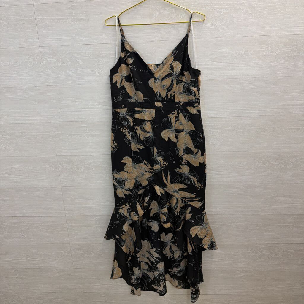 Lulus Black/ Brown Print Ruffle Hem High Low Dress Extra Large
