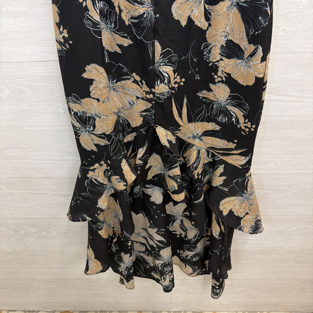 Lulus Black/ Brown Print Ruffle Hem High Low Dress Extra Large