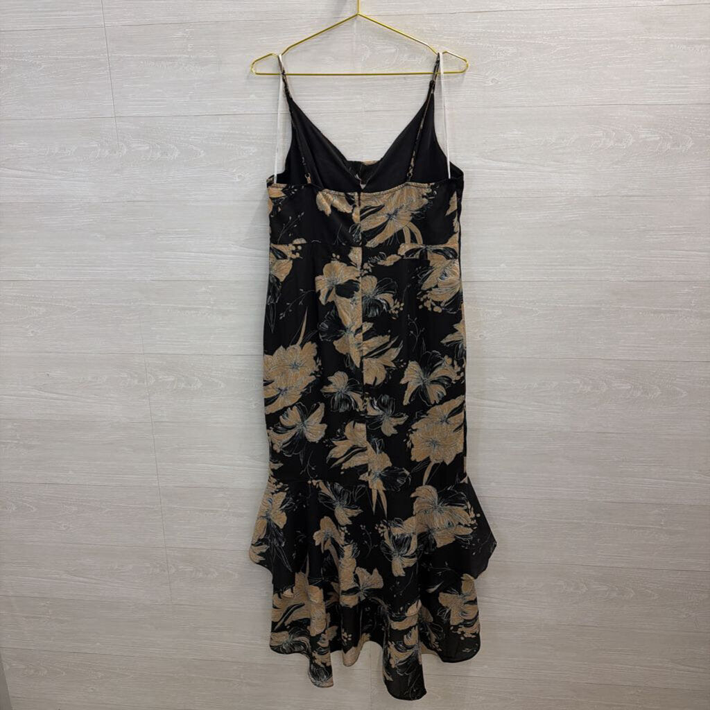 Lulus Black/ Brown Print Ruffle Hem High Low Dress Extra Large