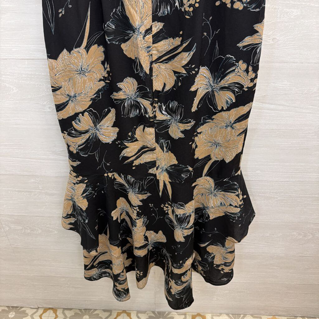 Lulus Black/ Brown Print Ruffle Hem High Low Dress Extra Large