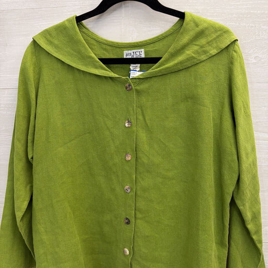 Just Jef Green 100% Linen Long Sleeve Button Front Top Extra Small
