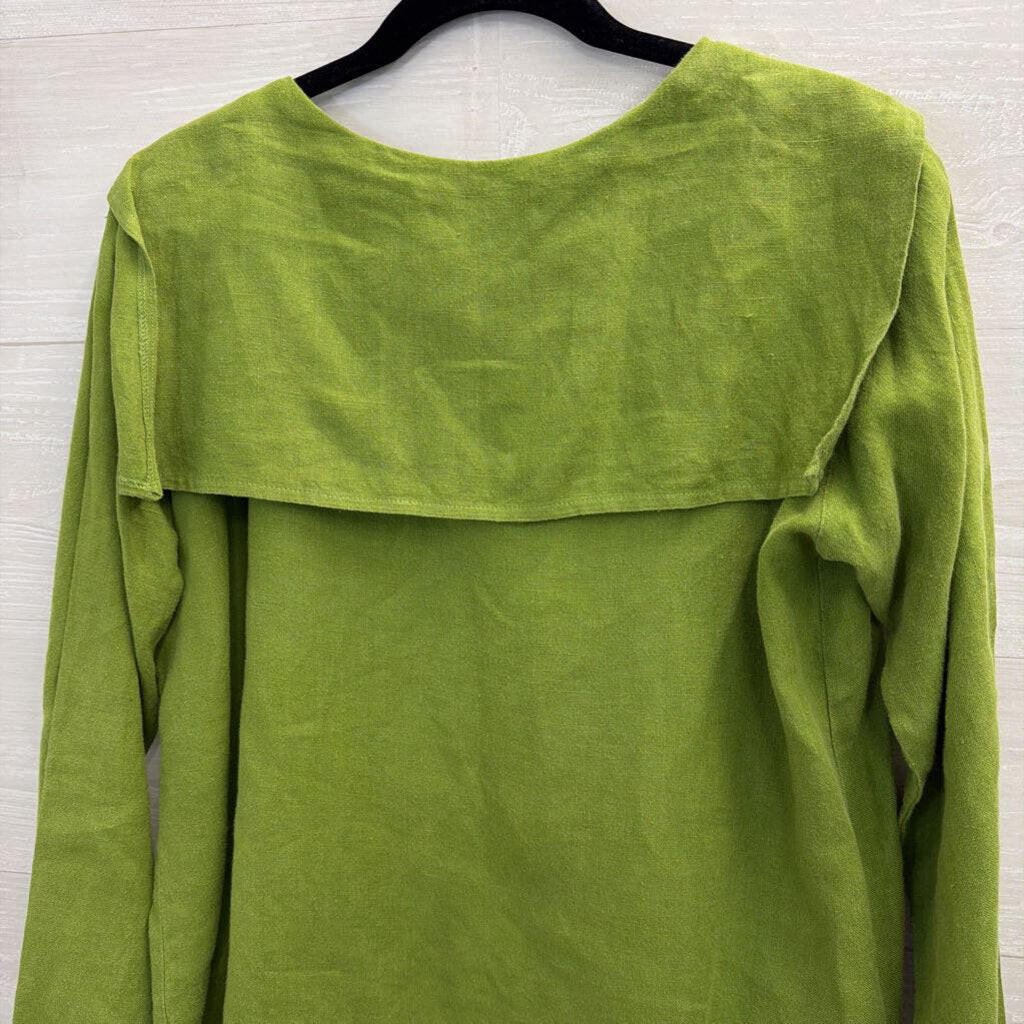 Just Jef Green 100% Linen Long Sleeve Button Front Top Extra Small