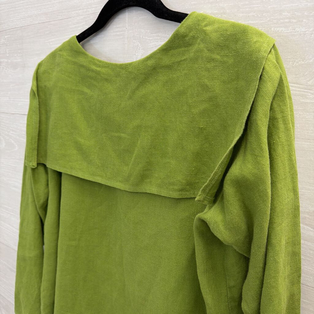 Just Jef Green 100% Linen Long Sleeve Button Front Top Extra Small