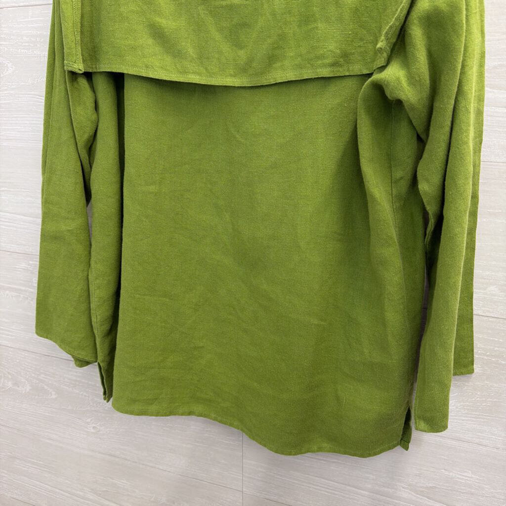 Just Jef Green 100% Linen Long Sleeve Button Front Top Extra Small