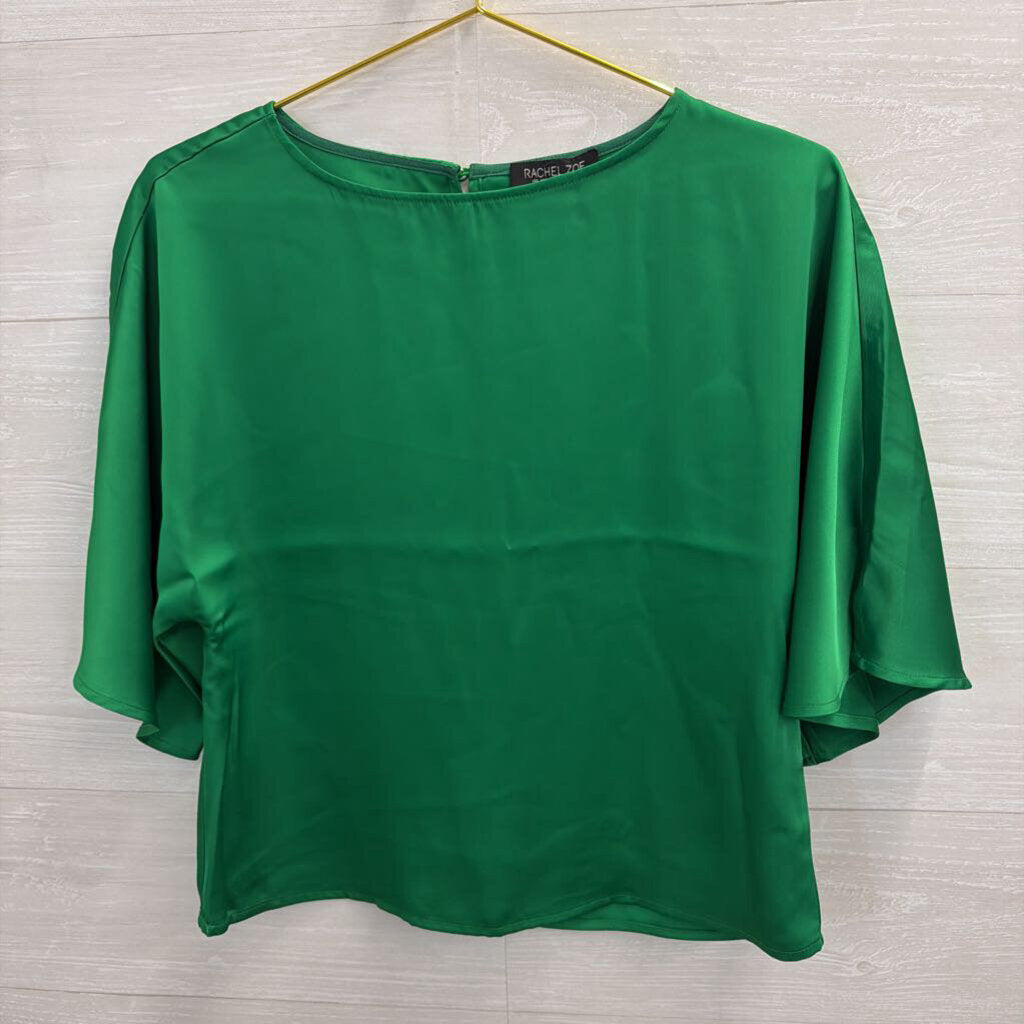 Rachel Zoe Green Silky Short Sleeve Top Small
