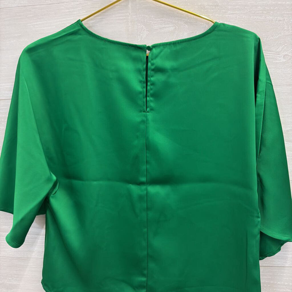 Rachel Zoe Green Silky Short Sleeve Top Small