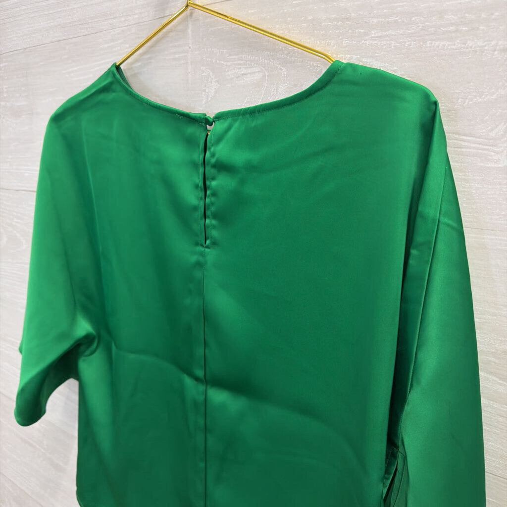 Rachel Zoe Green Silky Short Sleeve Top Small