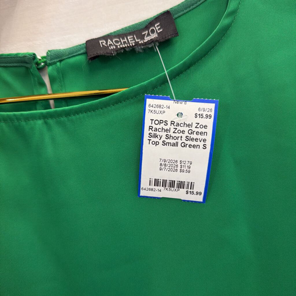 Rachel Zoe Green Silky Short Sleeve Top Small