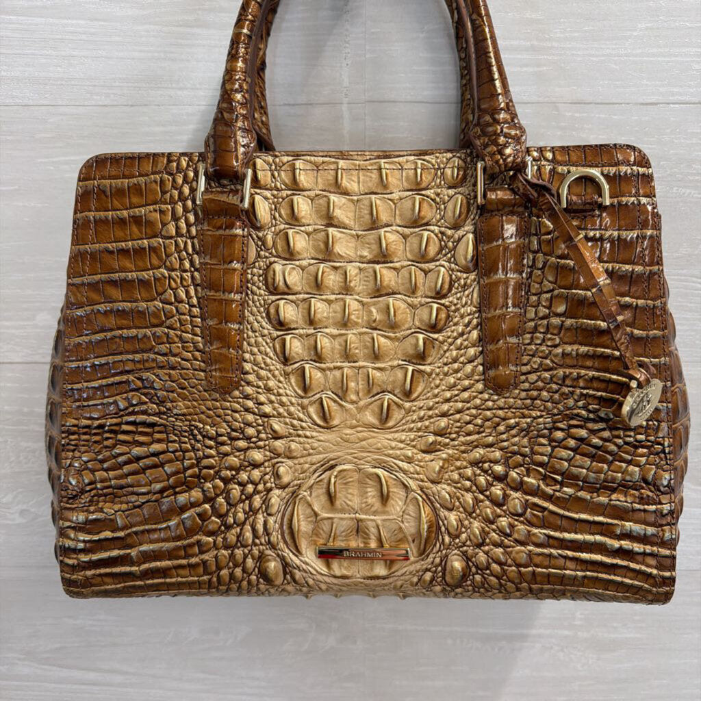 Brahmin Brown Crocodile Embossed Leather Finley Satchel Purse