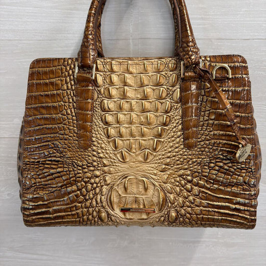 Brahmin Brown Crocodile Embossed Leather Finley Satchel Purse