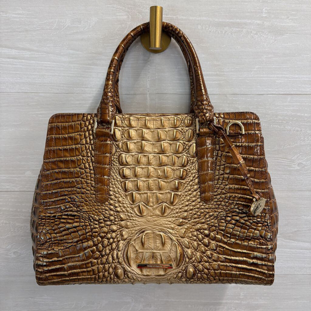 Brahmin Brown Crocodile Embossed Leather Finley Satchel Purse