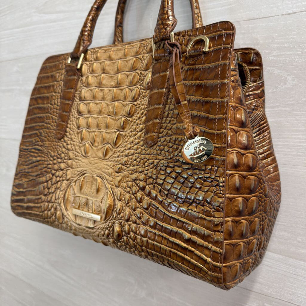 Brahmin Brown Crocodile Embossed Leather Finley Satchel Purse