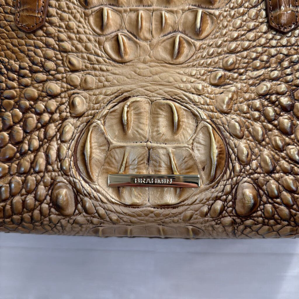 Brahmin Brown Crocodile Embossed Leather Finley Satchel Purse
