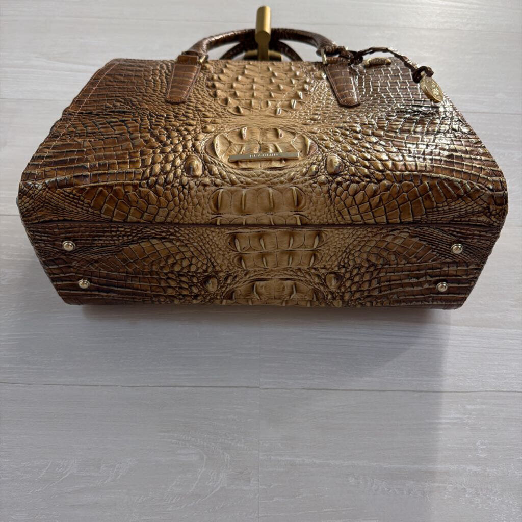 Brahmin Brown Crocodile Embossed Leather Finley Satchel Purse