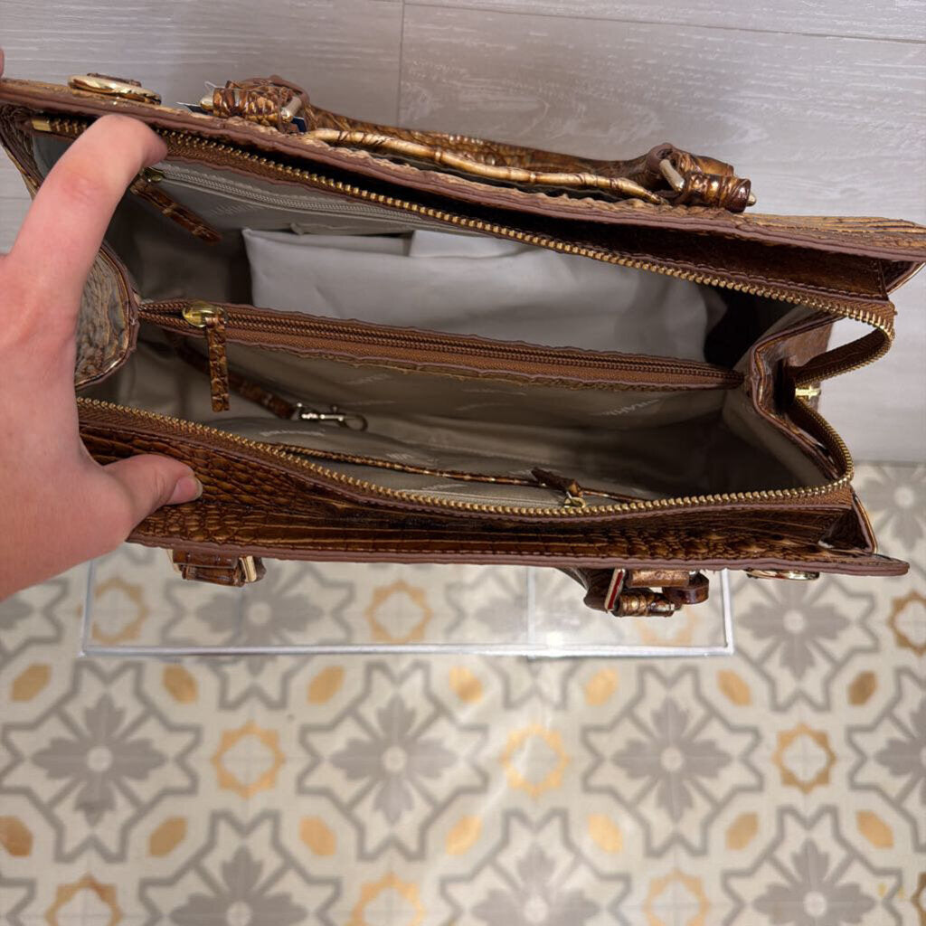 Brahmin Brown Crocodile Embossed Leather Finley Satchel Purse