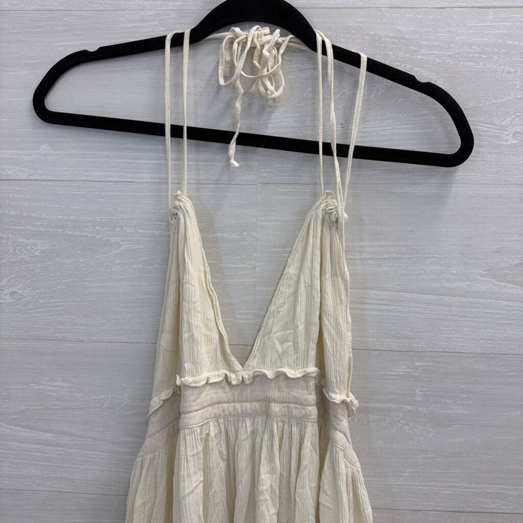 Cream Halter Neck Polka Dot Hem Mini Dress 1XL