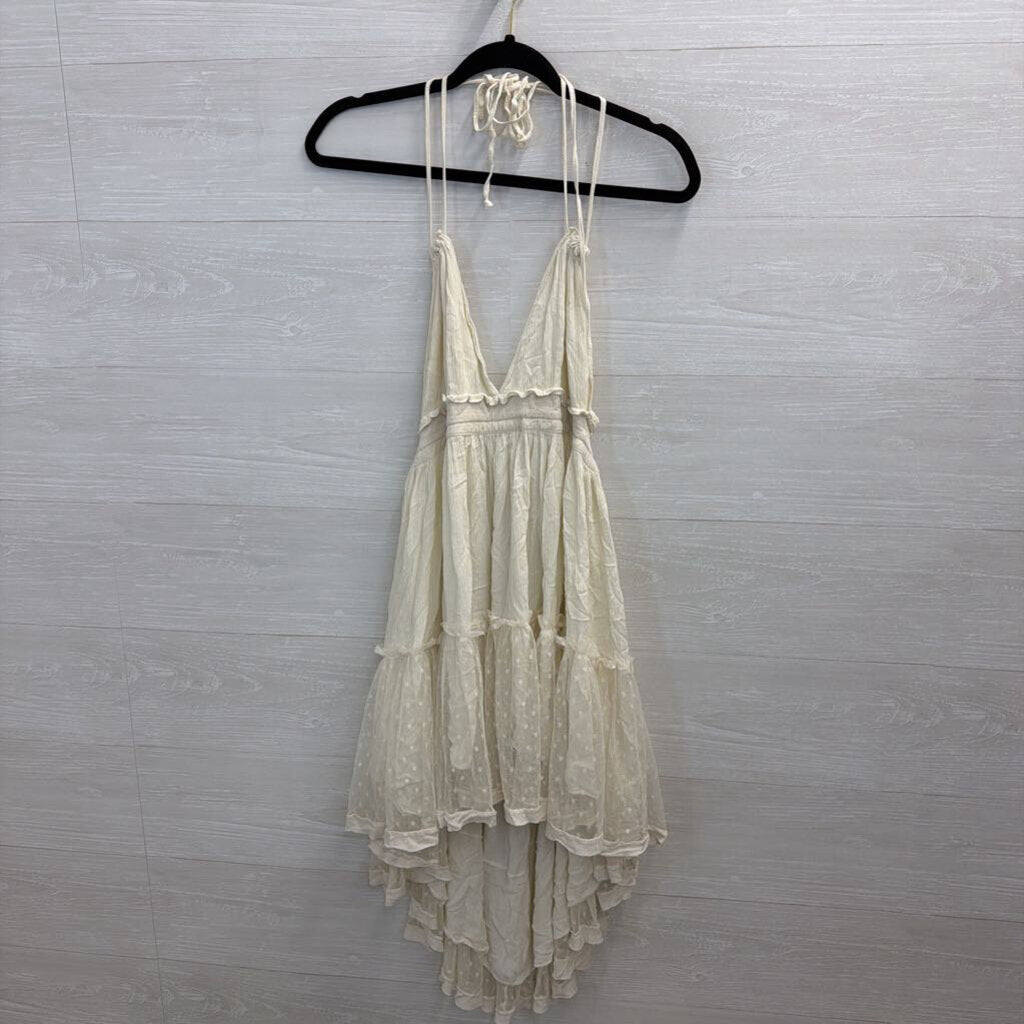 Cream Halter Neck Polka Dot Hem Mini Dress 1XL