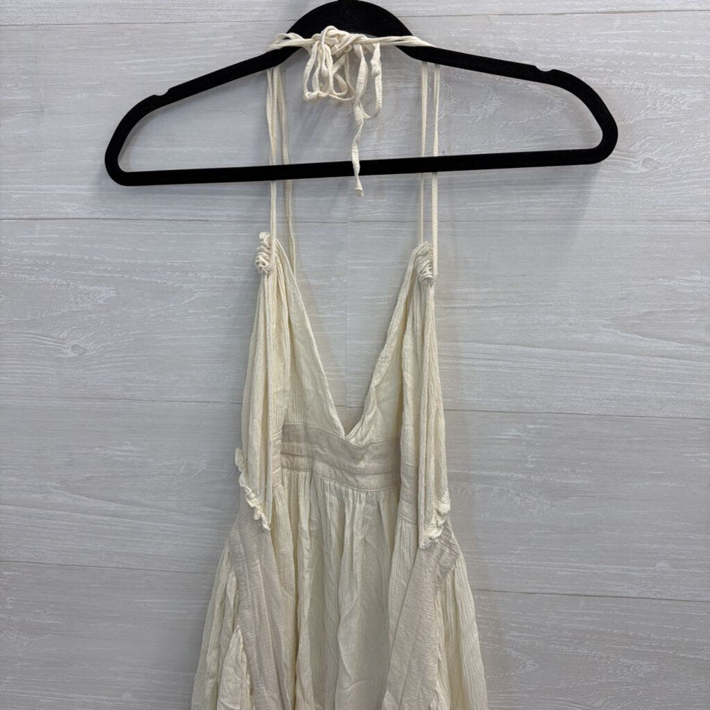 Cream Halter Neck Polka Dot Hem Mini Dress 1XL