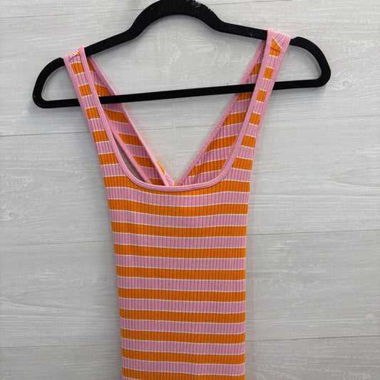 Zara Pink/ Orange Striped Midi Tank Dress Medium