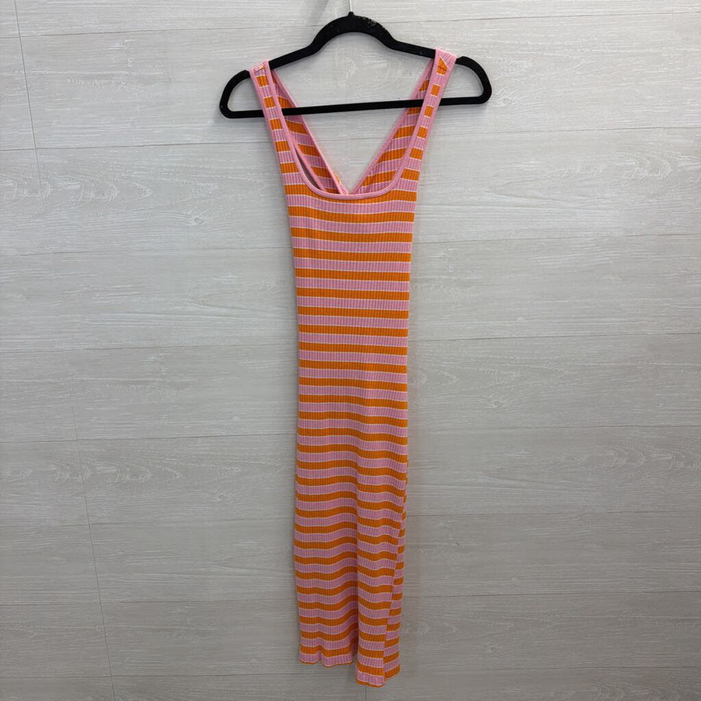 Zara Pink/ Orange Striped Midi Tank Dress Medium