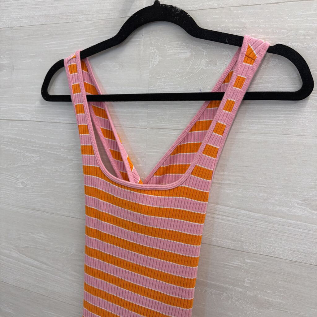 Zara Pink/ Orange Striped Midi Tank Dress Medium