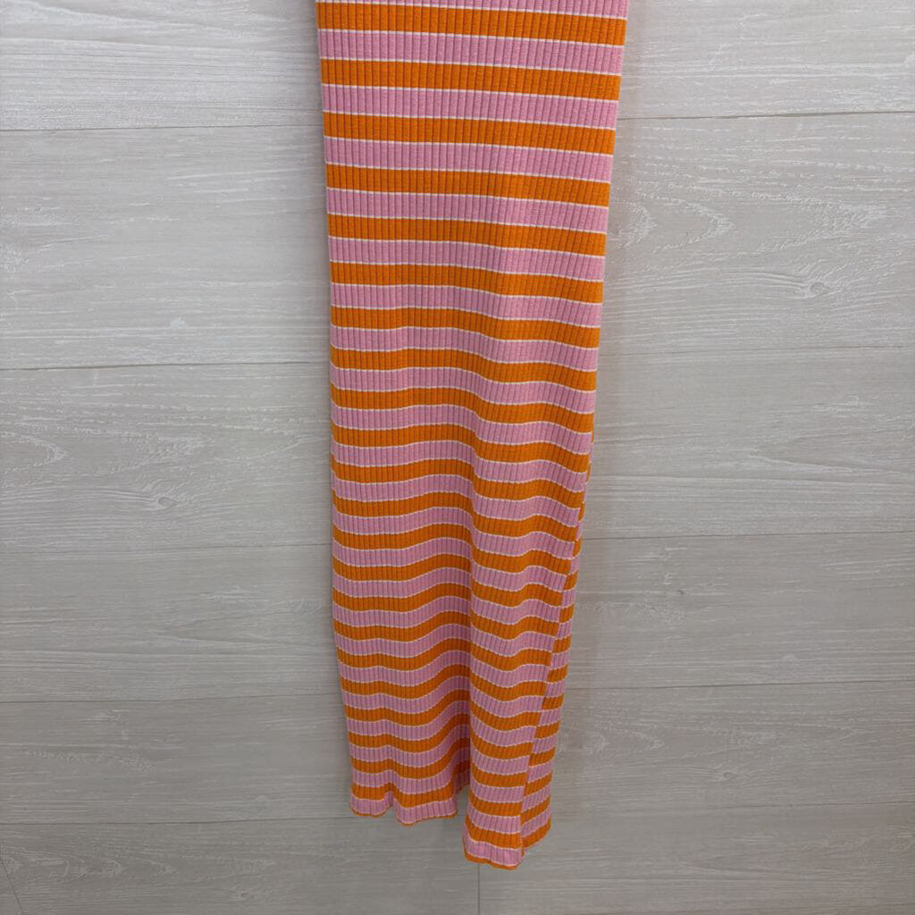 Zara Pink/ Orange Striped Midi Tank Dress Medium