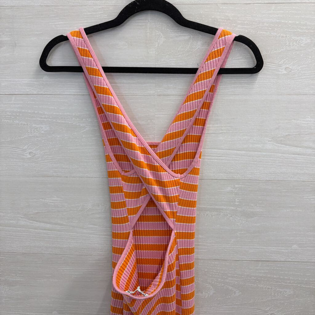 Zara Pink/ Orange Striped Midi Tank Dress Medium