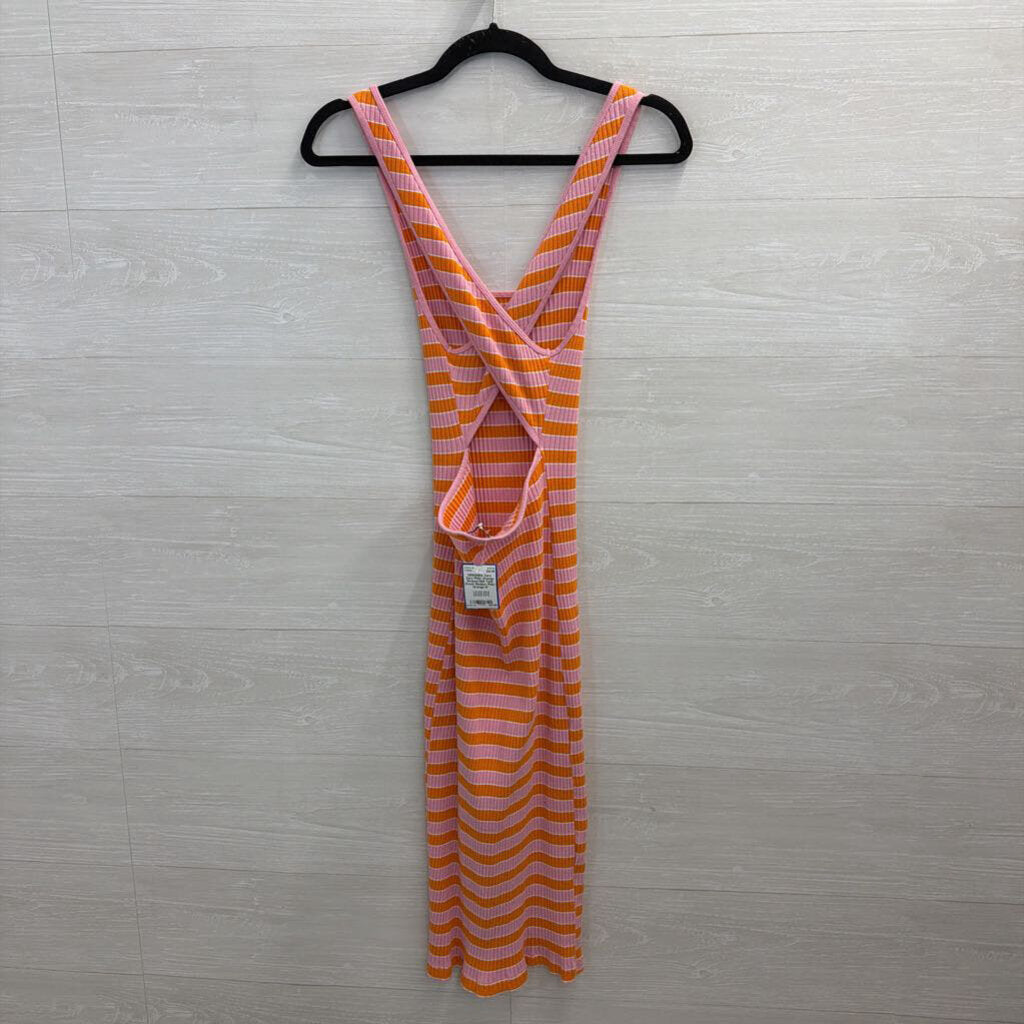 Zara Pink/ Orange Striped Midi Tank Dress Medium