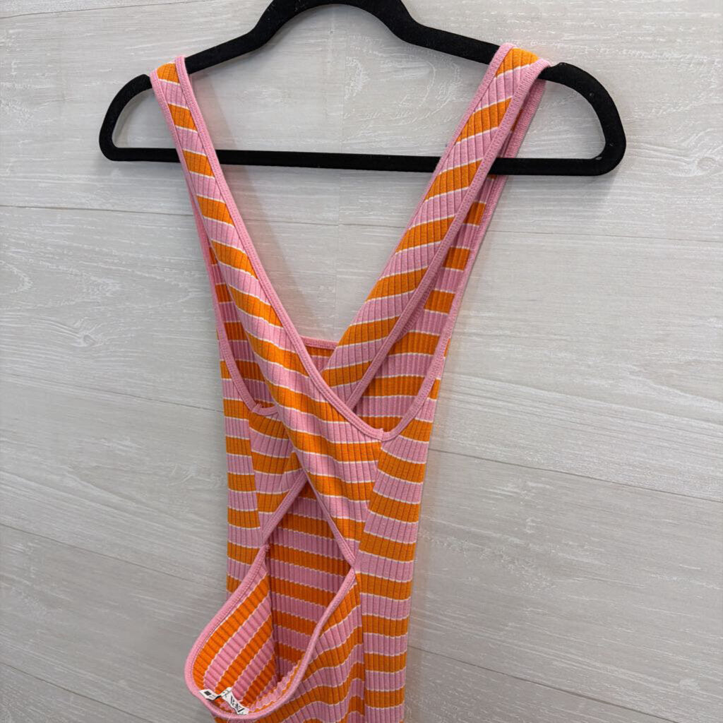 Zara Pink/ Orange Striped Midi Tank Dress Medium