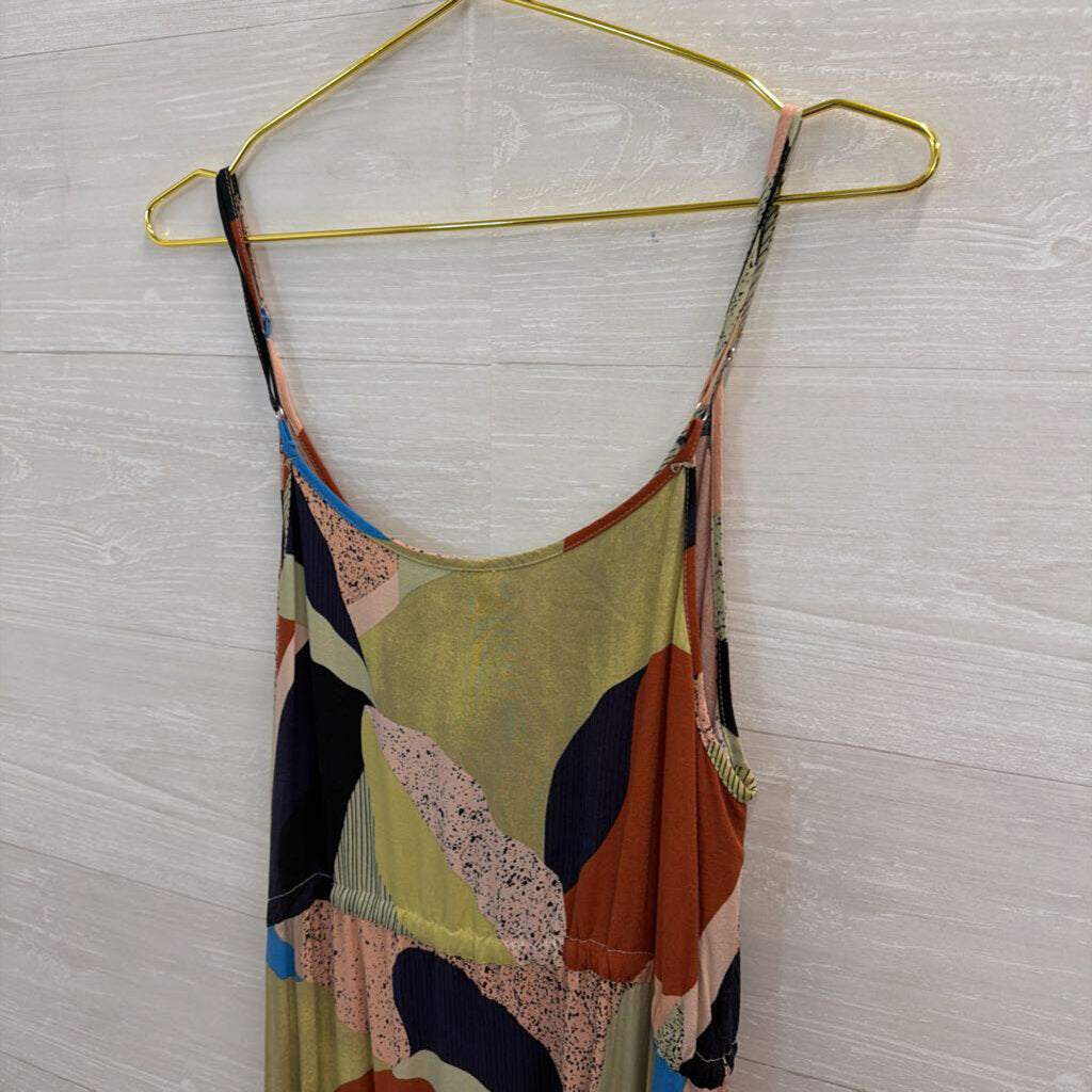 Green/ Multi Print Button Front Midi Dress Medium